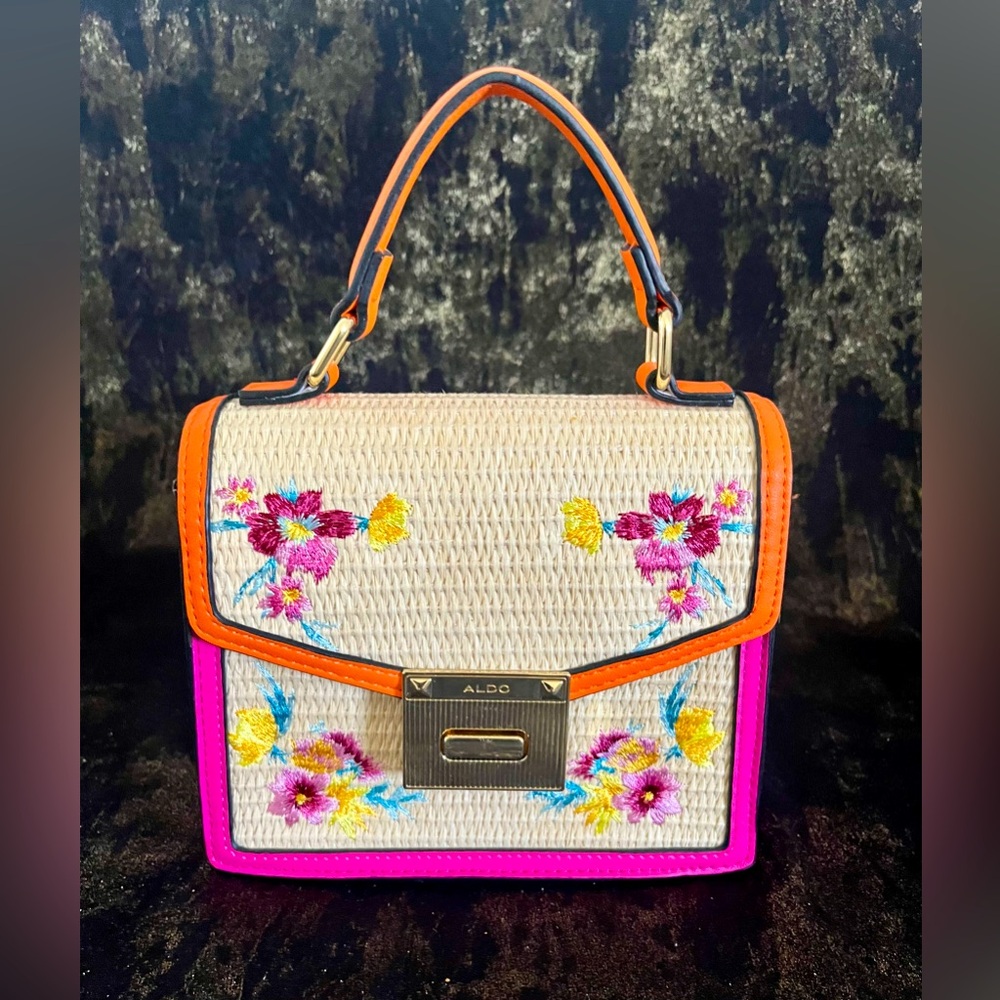 Darling Floral Embroidered Woven MiniBag with strap, inside slot + Zipper pocket